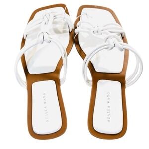Azalea Wang NEW Flat Strappy Steson Sandal Slide, White/Tan, Size 10